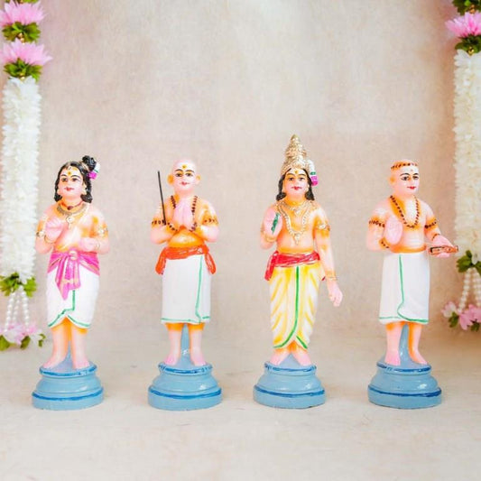 Navarathri Golu Dolls Nalvar Set featuring four Saivaite saints Appar, Sundarar, Sambandar, and Manickavasagar.