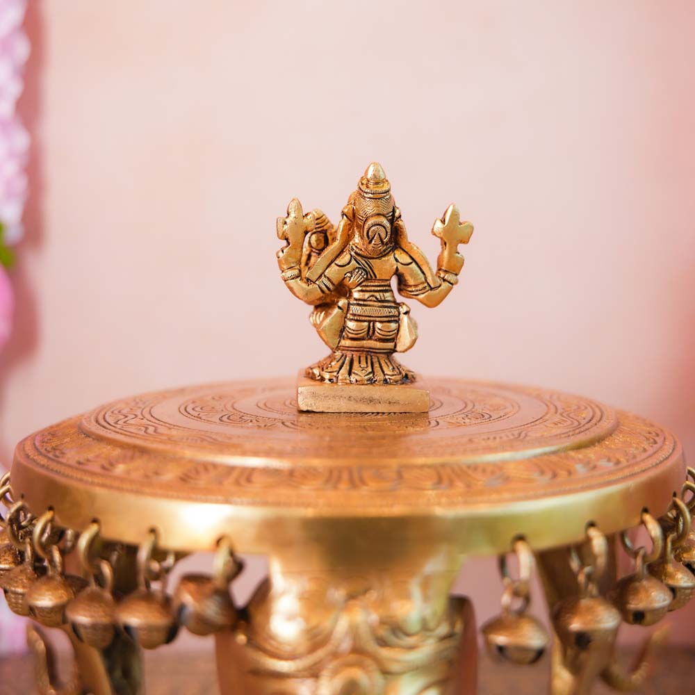 Handcrafted Brass Lakshmi Narasimha Idol featuring intricate detailing, ideal for home temples and Navaratri decor.