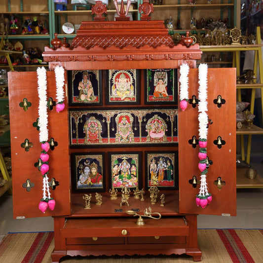 Vijaya - Puja Mandapam In Teakwood With Dark Teakwood Finish