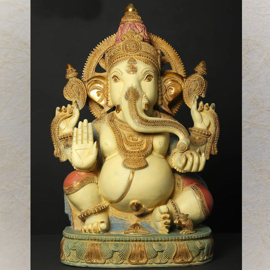 Colorful Blessing Lord Ganesha Idol - Handcrafted Traditional Ganesha Statue For Home Decor