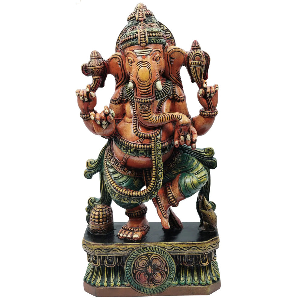 Dancing Ganesha Wooden Statue – Handcrafted Spiritual Decor With Intricate Detailing