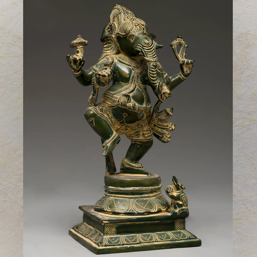 Dancing Lord Ganesha Brass Statue – Handcrafted Spiritual Art With Intricate Detailing