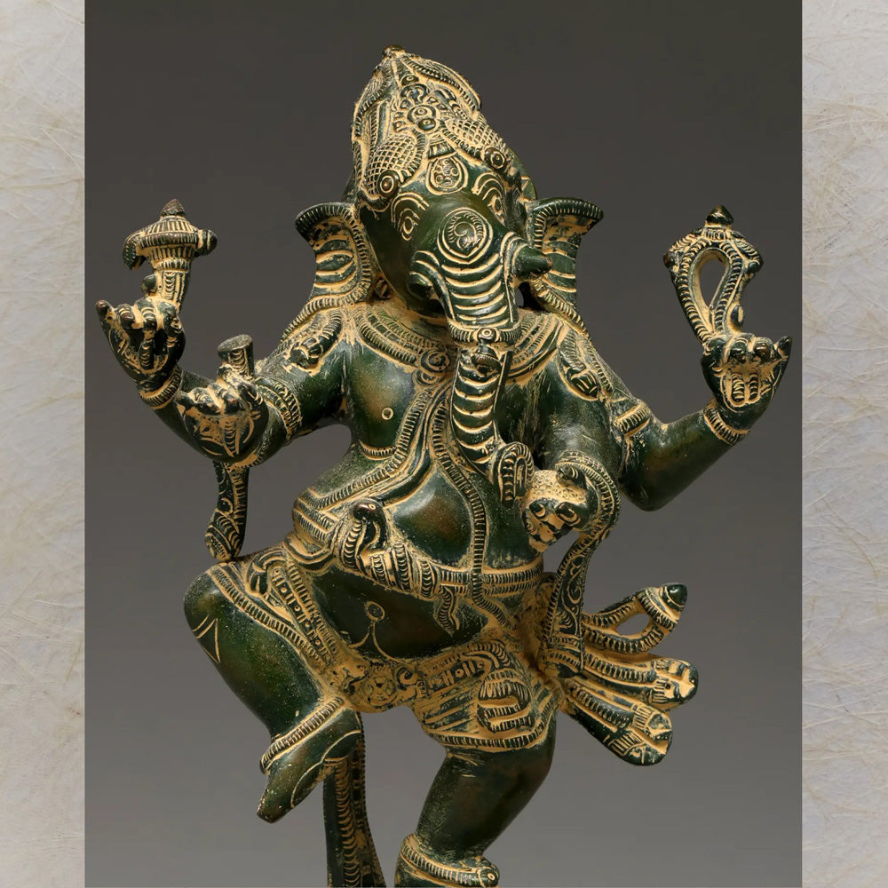 Dancing Lord Ganesha Brass Statue – Handcrafted Spiritual Art With Intricate Detailing