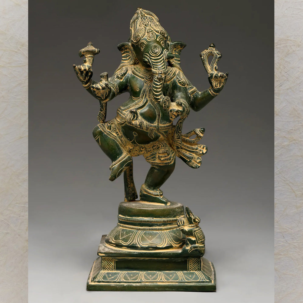 Dancing Lord Ganesha Brass Statue – Handcrafted Spiritual Art With Intricate Detailing