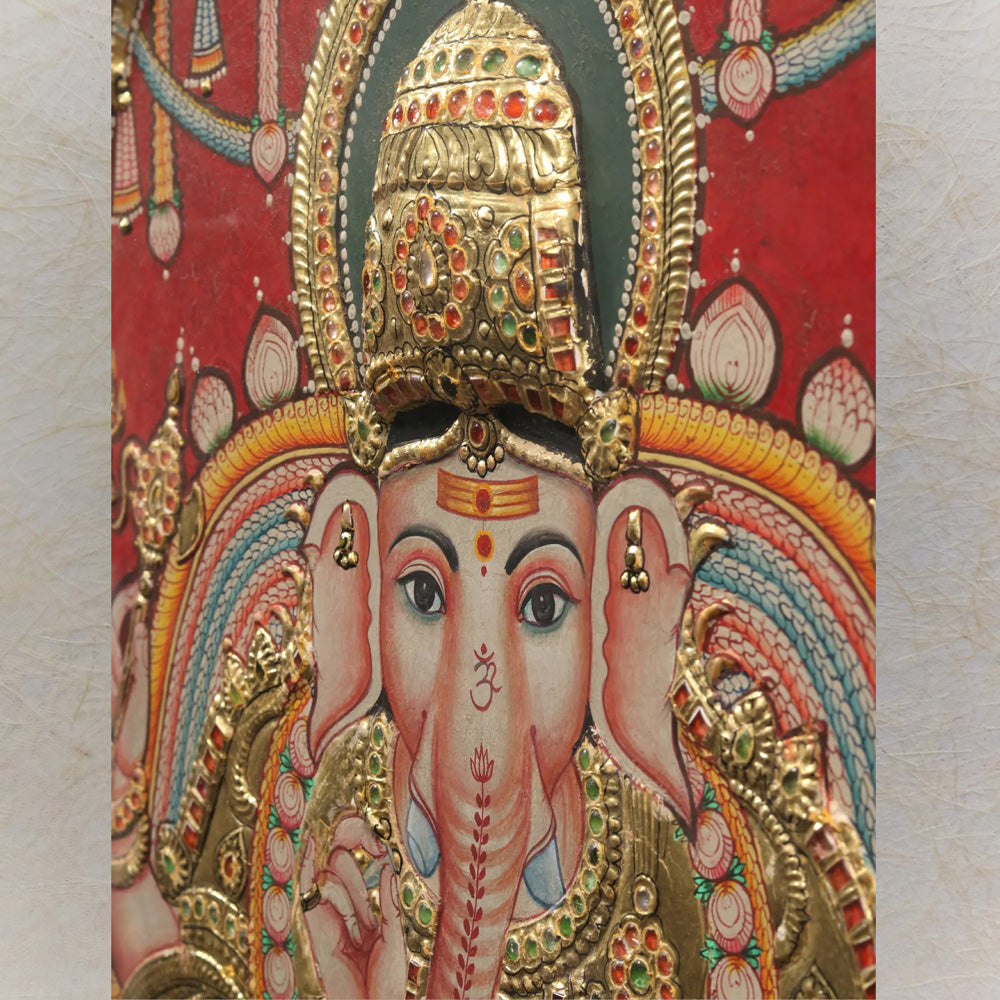 Ganapati Tanjore Painting – Handcrafted Traditional Artwork With Gold Foil Detailing