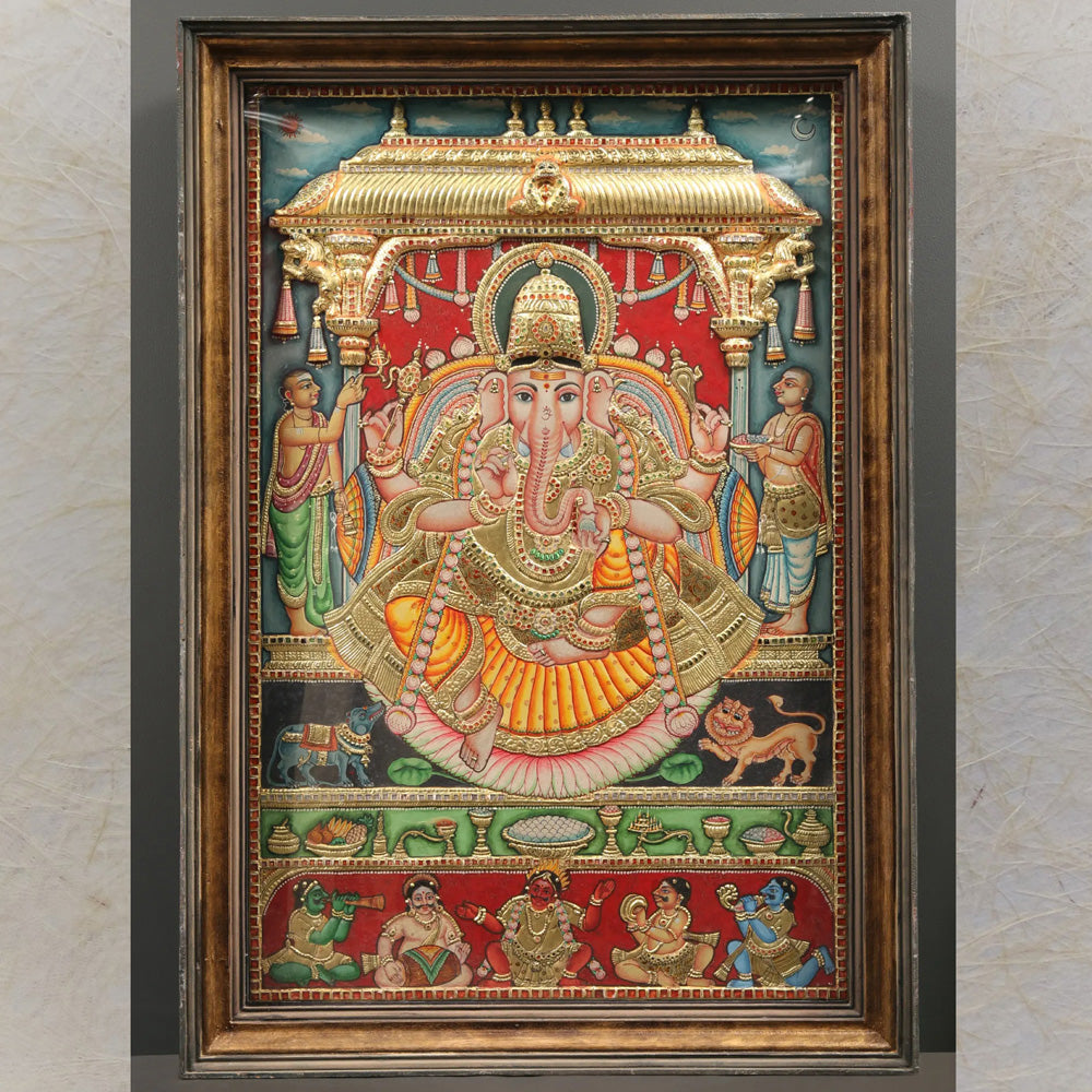 Ganapati Tanjore Painting – Handcrafted Traditional Artwork With Gold Foil Detailing