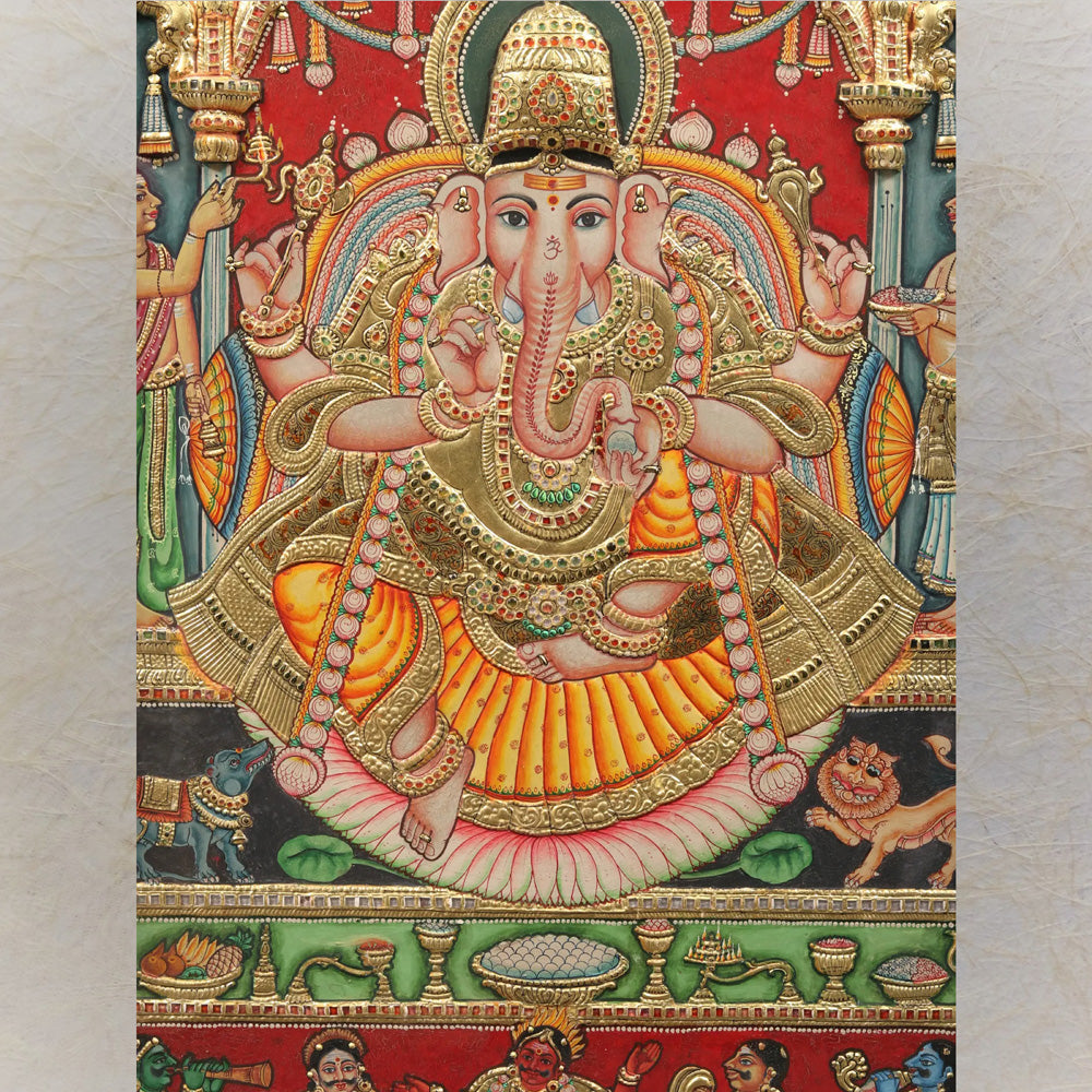 Ganapati Tanjore Painting – Handcrafted Traditional Artwork With Gold Foil Detailing