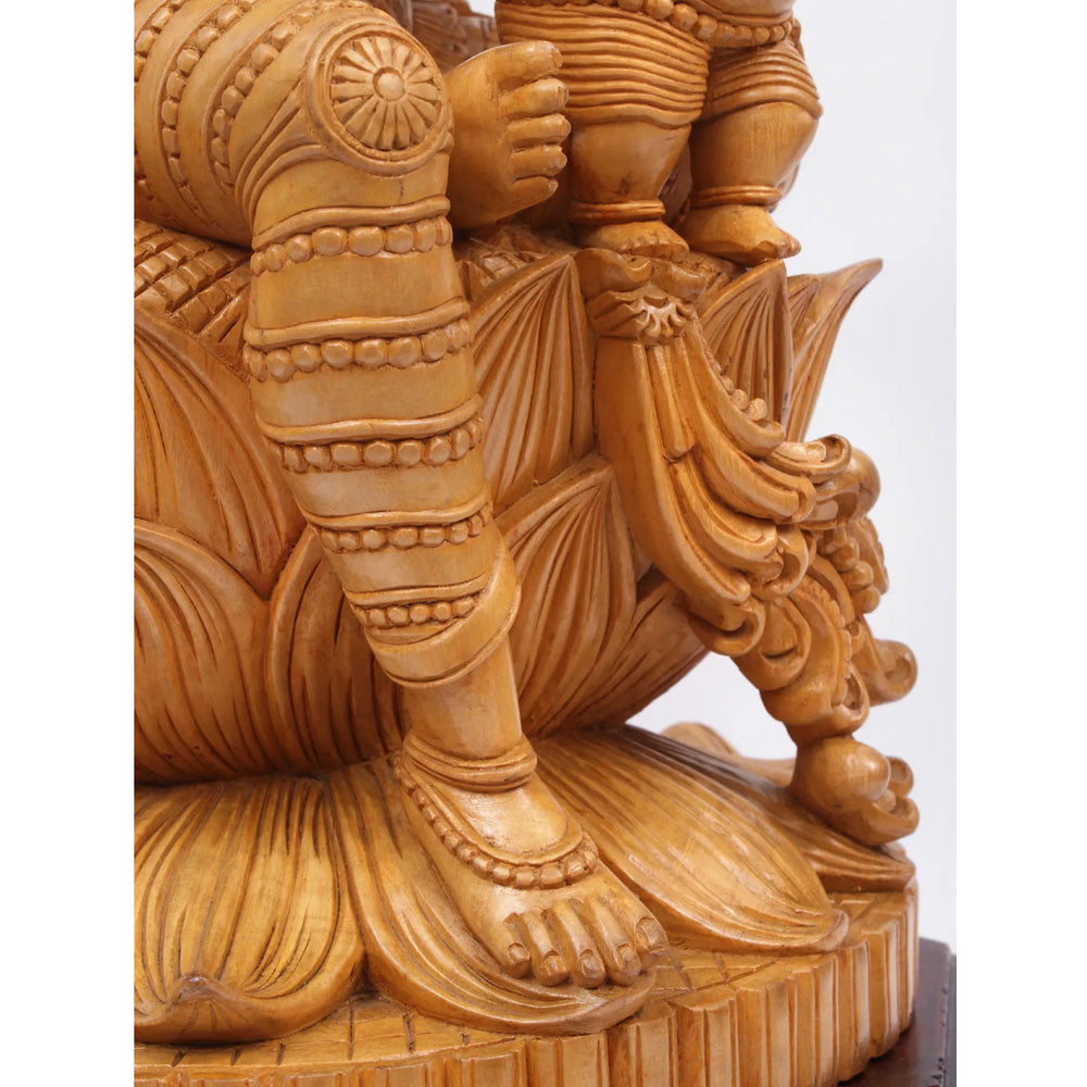 Seated Gauri-Ganesha Wood Statue – Handcrafted Traditional Wooden Sculpture