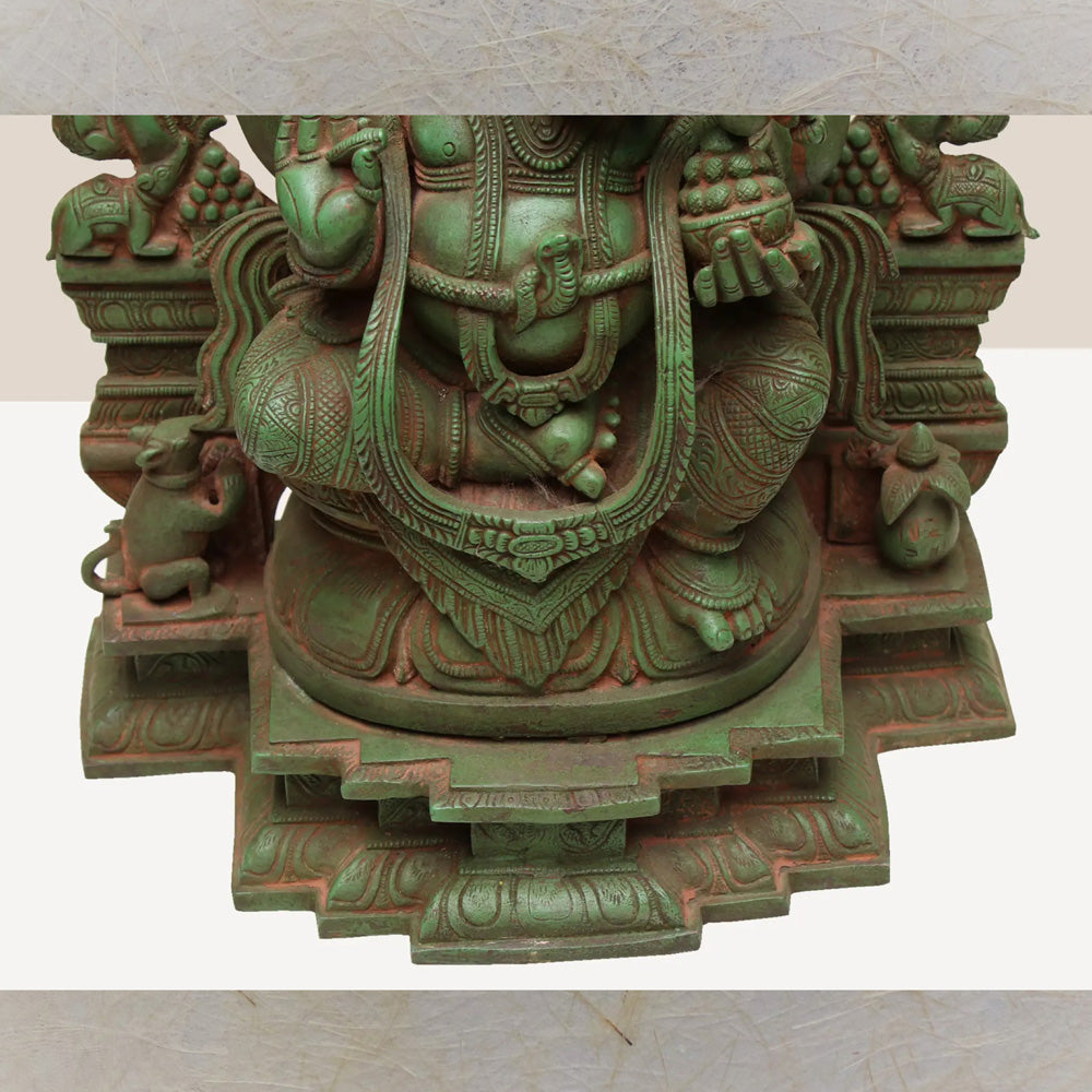 Sitting Lord Ganesha Ji With Temple Arch – Handcrafted Brass Statue With Intricate Detailing