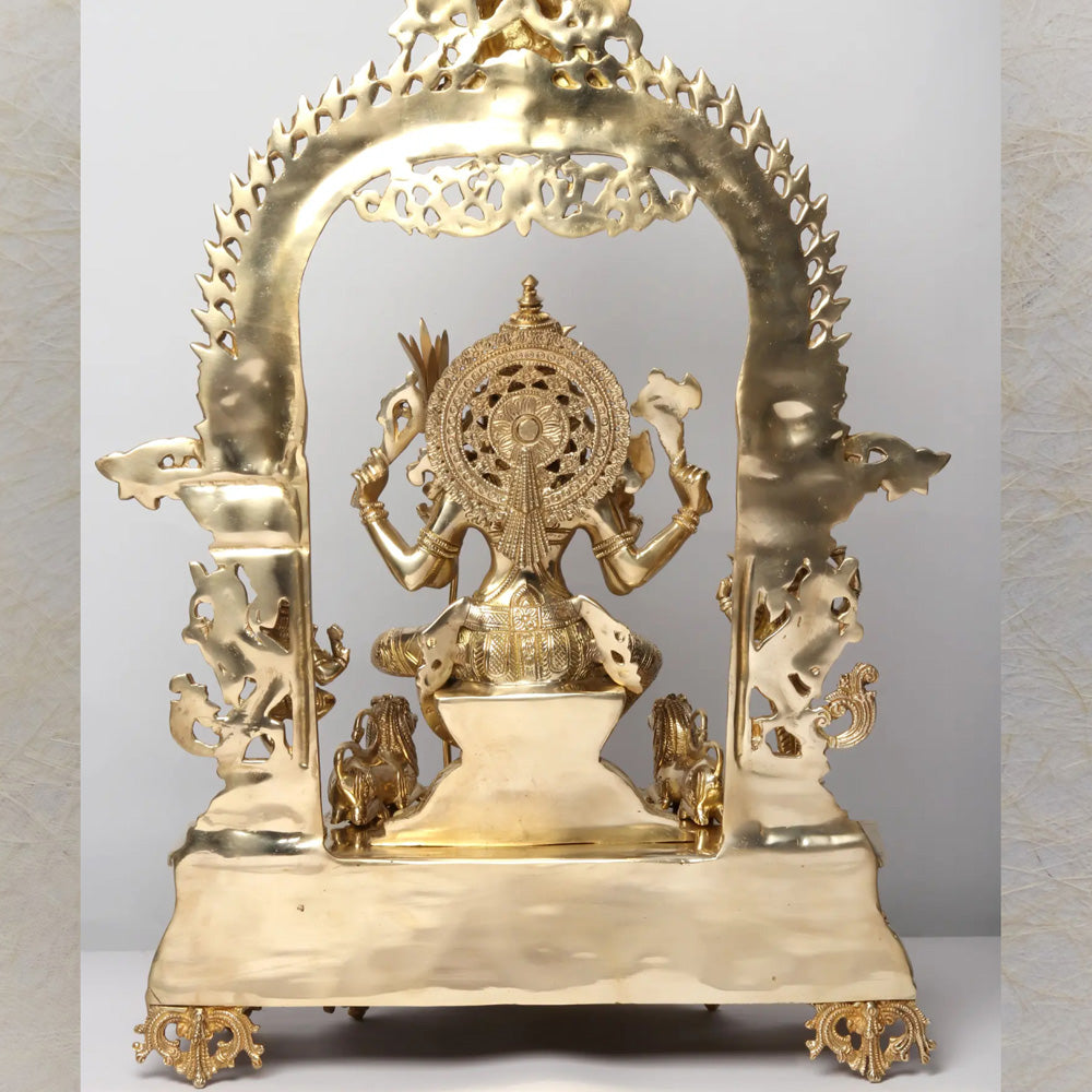 Superfine Tripura Sundari With Ganesha And Lakshmi – Handcrafted Brass Statue With Intricate Detailing