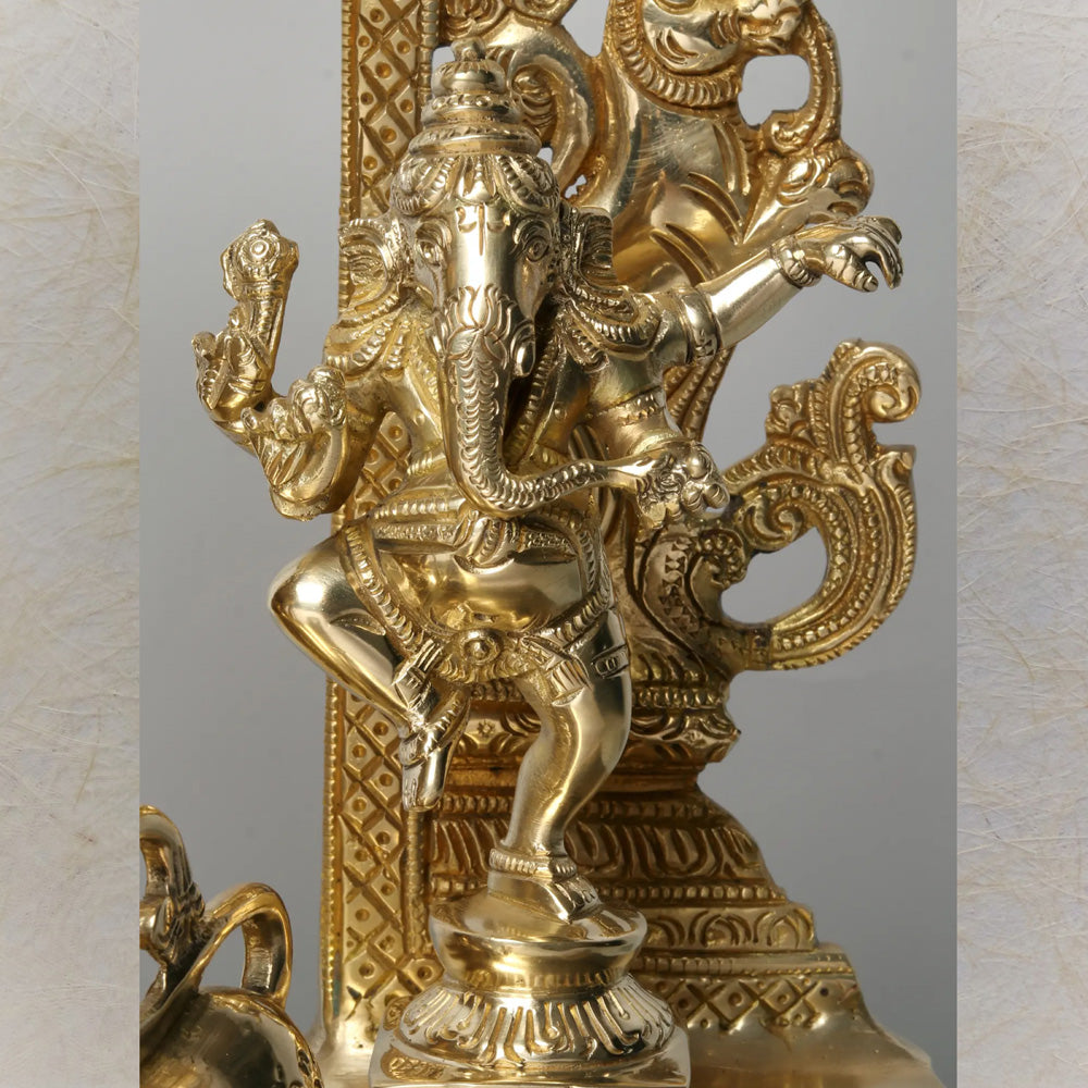 Superfine Tripura Sundari With Ganesha And Lakshmi – Handcrafted Brass Statue With Intricate Detailing