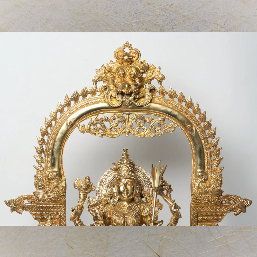 Superfine Tripura Sundari With Ganesha And Lakshmi – Handcrafted Brass Statue With Intricate Detailing