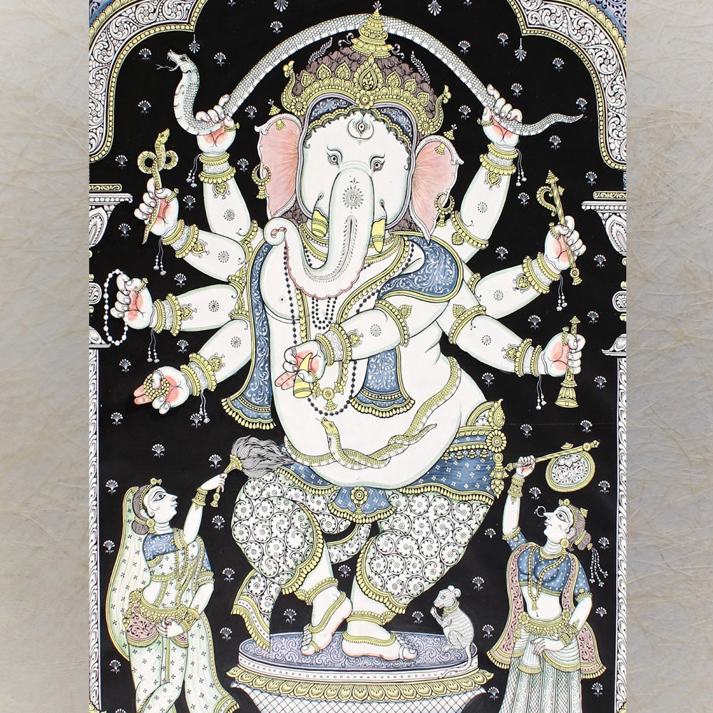 Dancing Ganesha Pattachitra Painting - Handcrafted Traditional Art