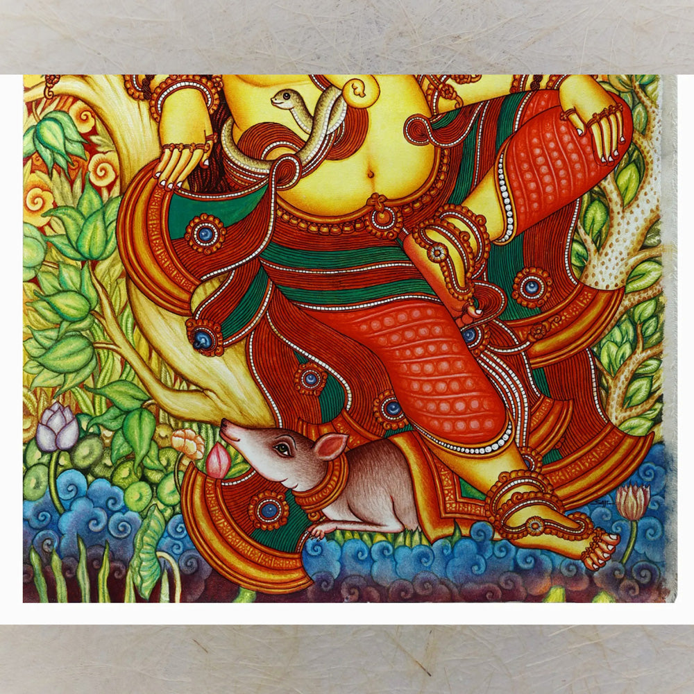 Handcrafted Seated Bhagwan Ganesha Painting - Traditional Indian Artwork