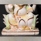 Lord Ganesha Seated On Lotus – Handcrafted Marble Statue With Gold Detailing