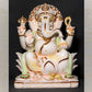 Lord Ganesha Seated On Lotus – Handcrafted Marble Statue With Gold Detailing