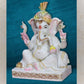 Lord Ganesha With Turban – Handcrafted White Marble Statue With Gold Detailing