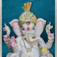 Lord Ganesha With Turban – Handcrafted White Marble Statue With Gold Detailing