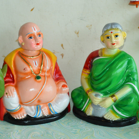 Navaratri Handcrafted Chettiyar And Chettiachi Set-Naamam Traditional Indian Golu Doll