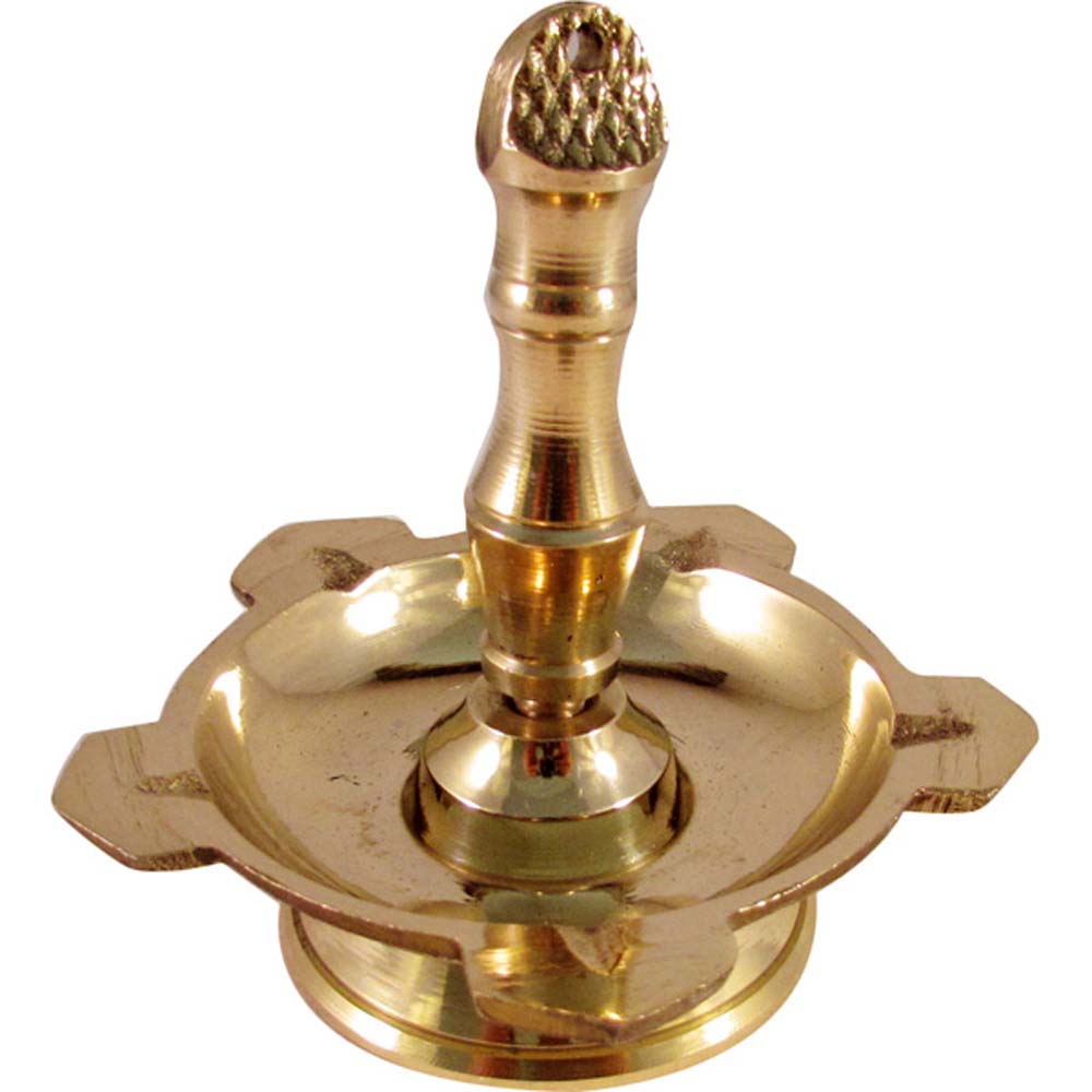 Eternal Sara Villakku compact brass oil lamp with traditional South Indian design, perfect for pooja rituals and decor.