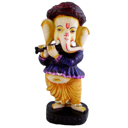 Handcrafted Flute Playing Ganesha idol in vibrant colors, symbolizing joy, wisdom, and positivity.