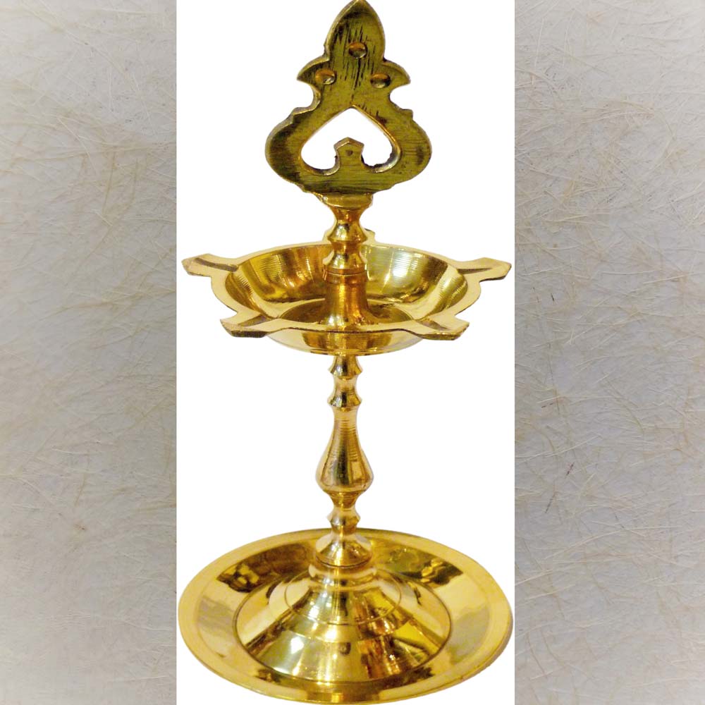 Eternal Chandravali Kuthu Vilakku brass oil lamp with traditional South Indian design and intricate details.